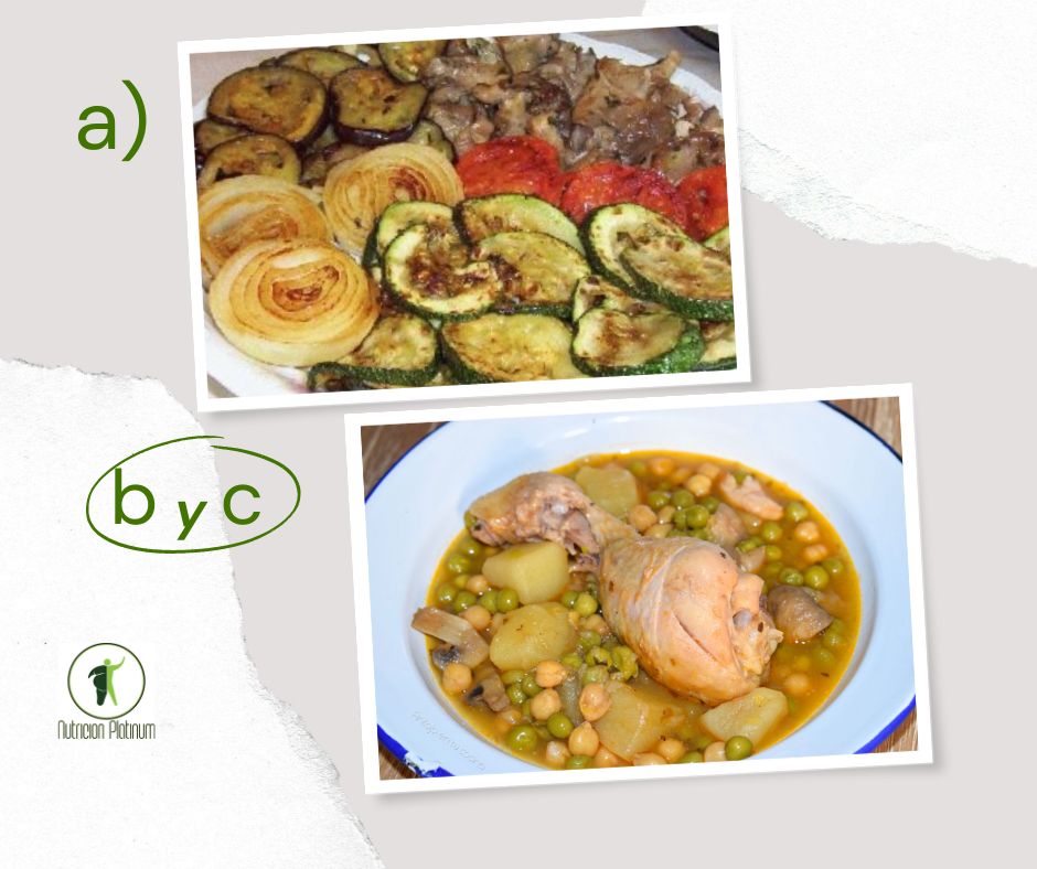 Parrillada de verduras con estofado de pollo con garbanzos